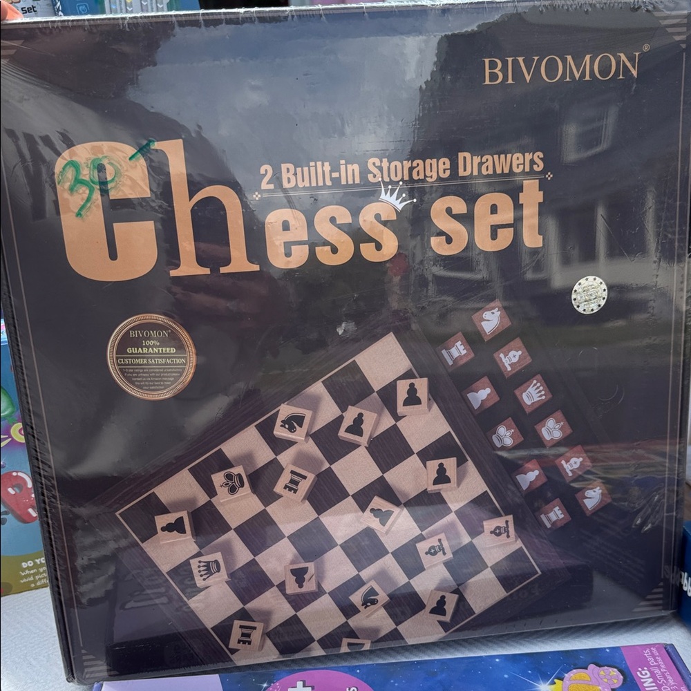 Black and Brown Chess Set with Storage Drawers